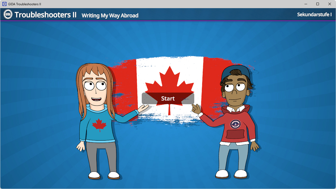 Menü der Software "Troubleshooters II – Writing My Way Abroad"