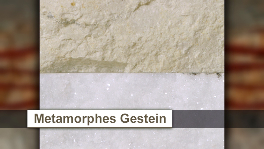 Vergleich von metamorphem Gestein mit unterschiedlichen Texturen und Farben.