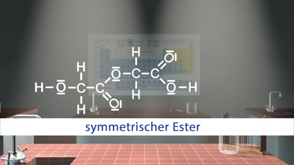 Chemische Struktur eines symmetrischen Esters mit Wasserstoff- und Kohlenstoffatomen.