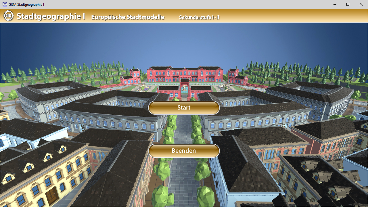 Menü der Software "Stadtgeographie I – Europäische Stadtmodelle".