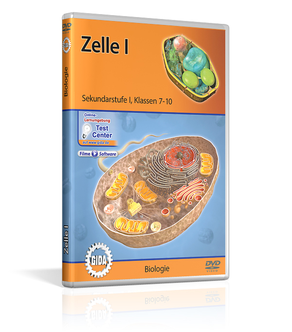 DVD-Cover für 'Zelle I', ein Biologie-Lehrmittel für Klassen 7-10, zeigt eine schematische Darstellung einer Zelle.