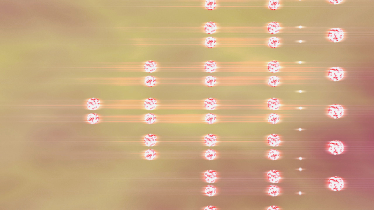 Abstrakte Darstellung von leuchtenden Punkten in einer diagonalen Anordnung auf einem verschwommenen Hintergrund.