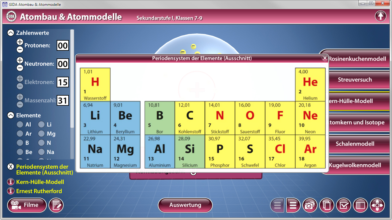 Das Periodensystem der Elemente zeigt chemische Symbole, Ordnungszahlen und Gruppen für verschiedene Elemente.