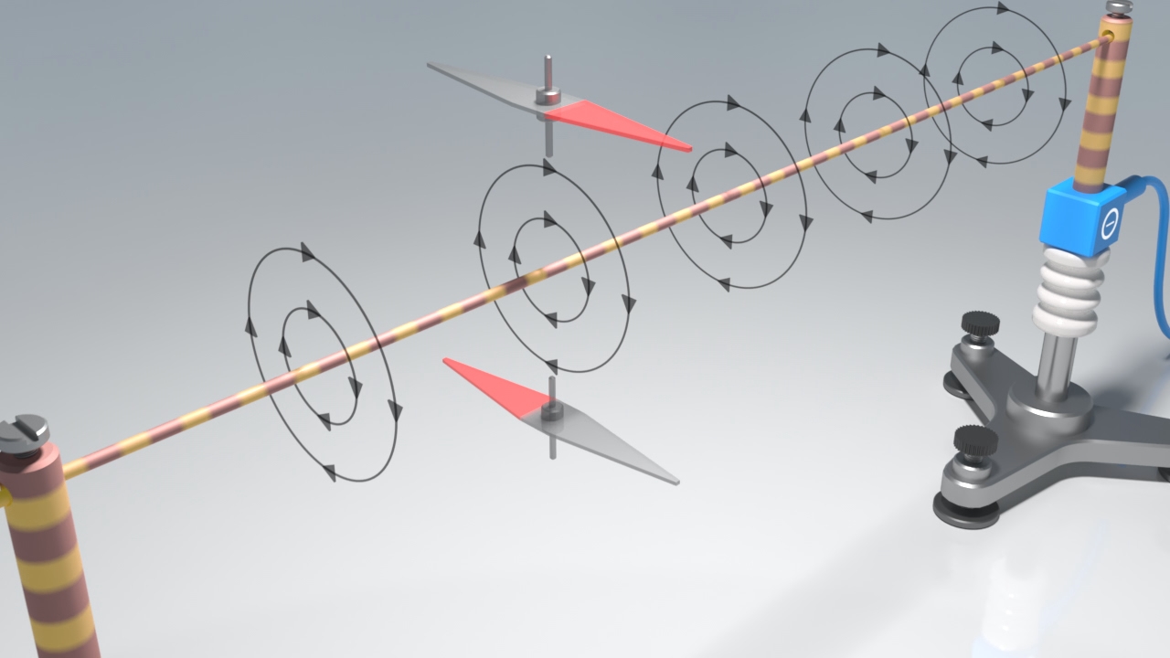 Diagramm eines elektrischen Feldes mit rotierenden Pfeilen, die die Richtung des Feldes anzeigen.