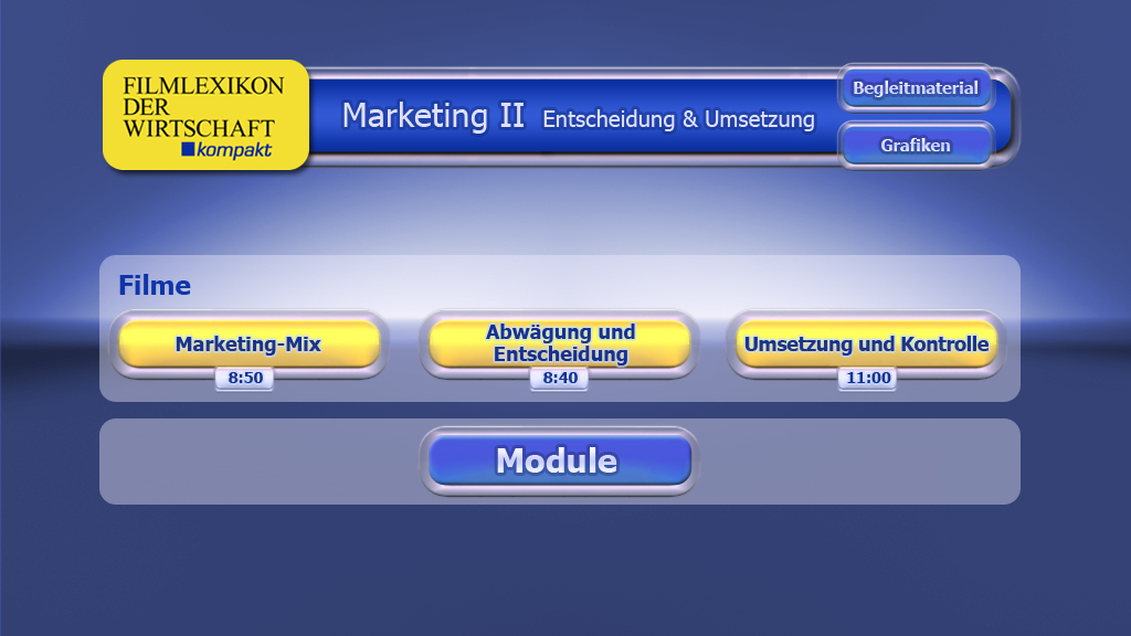 Menü des Films "Marketing II – Entscheidung & Umsetzung".