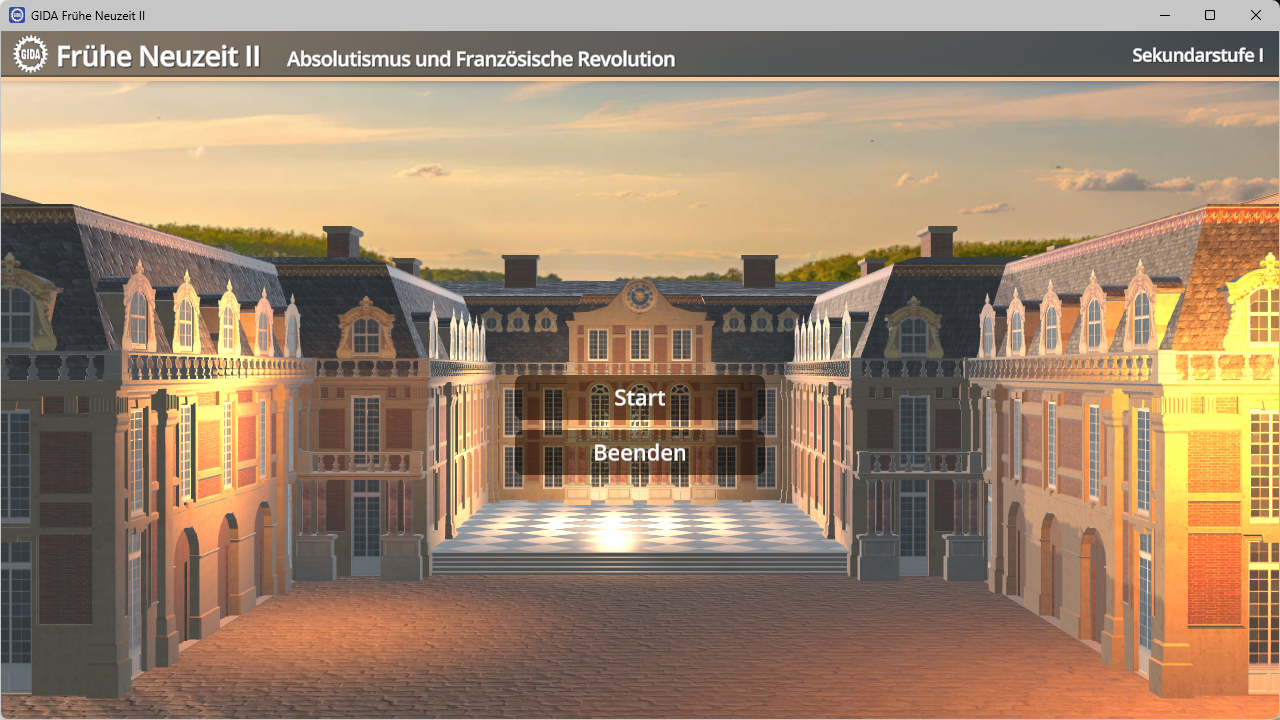Menü der Software "Frühe Neuzeit II – Absolutismus und Französische Revolution".