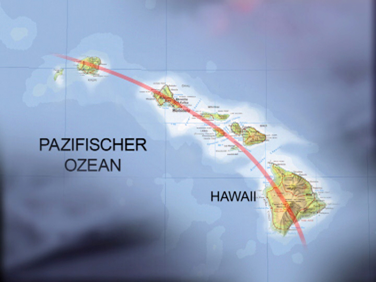 Karte von Hawaii im Pazifischen Ozean mit geographischen Details.