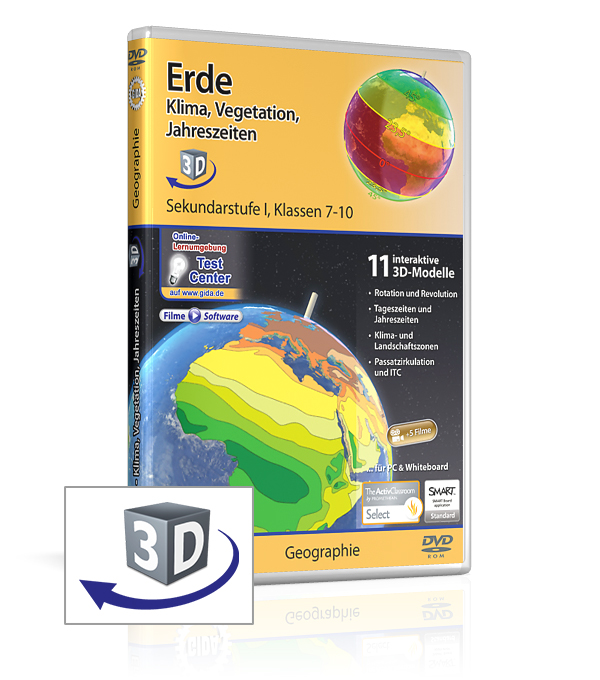 Erde - Klima, Vegetation, Jahreszeiten DVD-Cover für 'Erde: Klima, Vegetation, Jahreszeiten' mit 3D-Modellen für den Geographieunterricht der Sekundarstufe I.