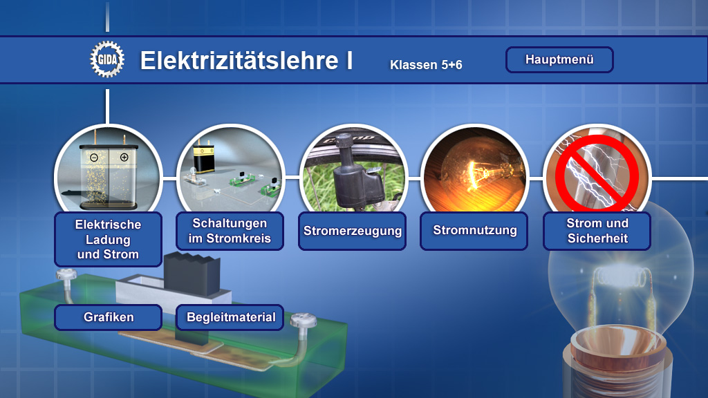 Menü des Films "Elektrizitätslehre I".