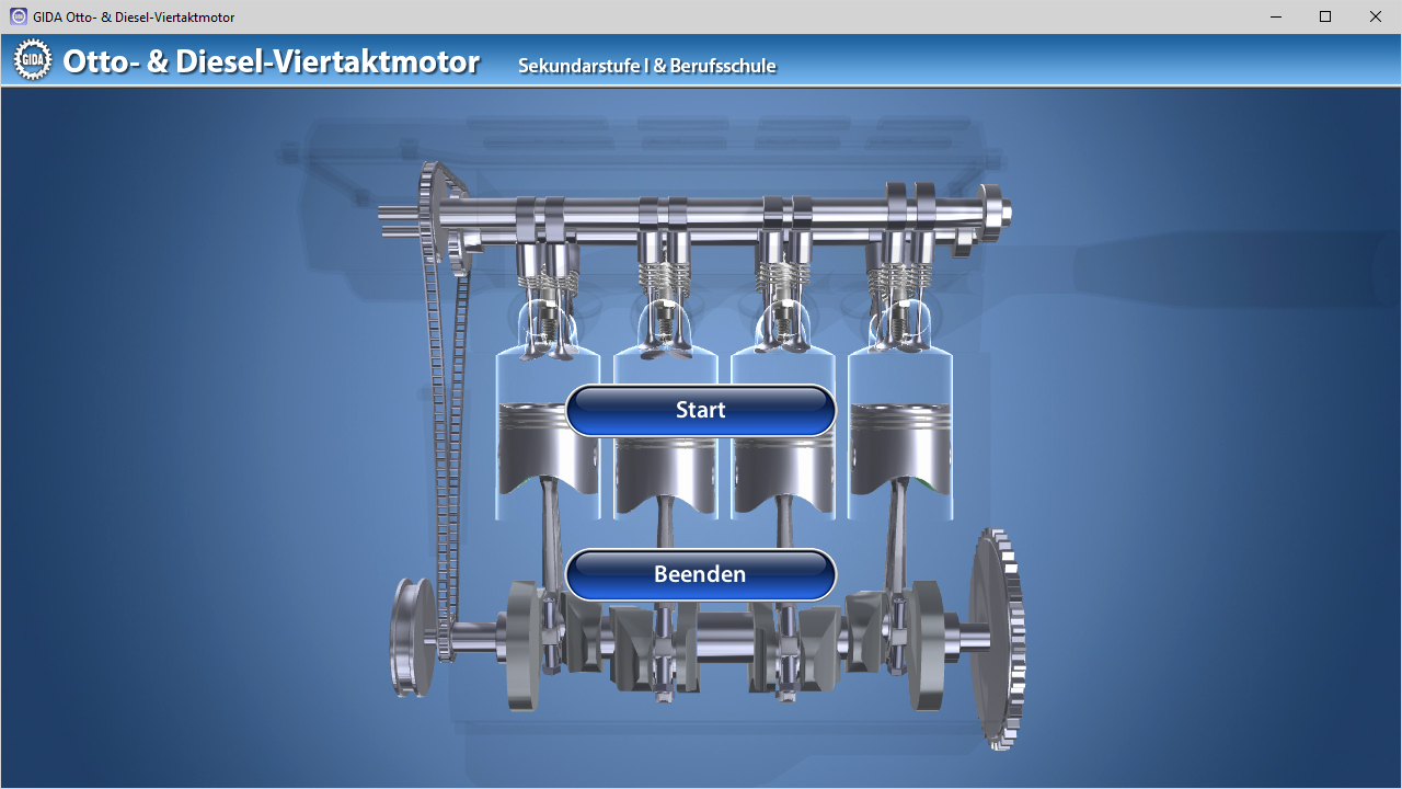 Menü der Software "Otto- & Diesel-Viertaktmotor".