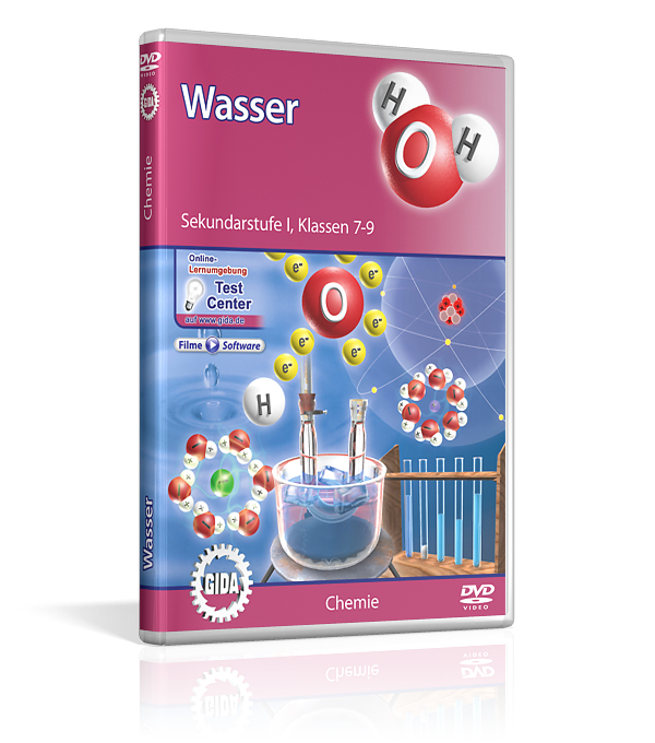 DVD-Cover für Chemie über Wasser, zeigt Molekülstruktur und chemische Symbole.