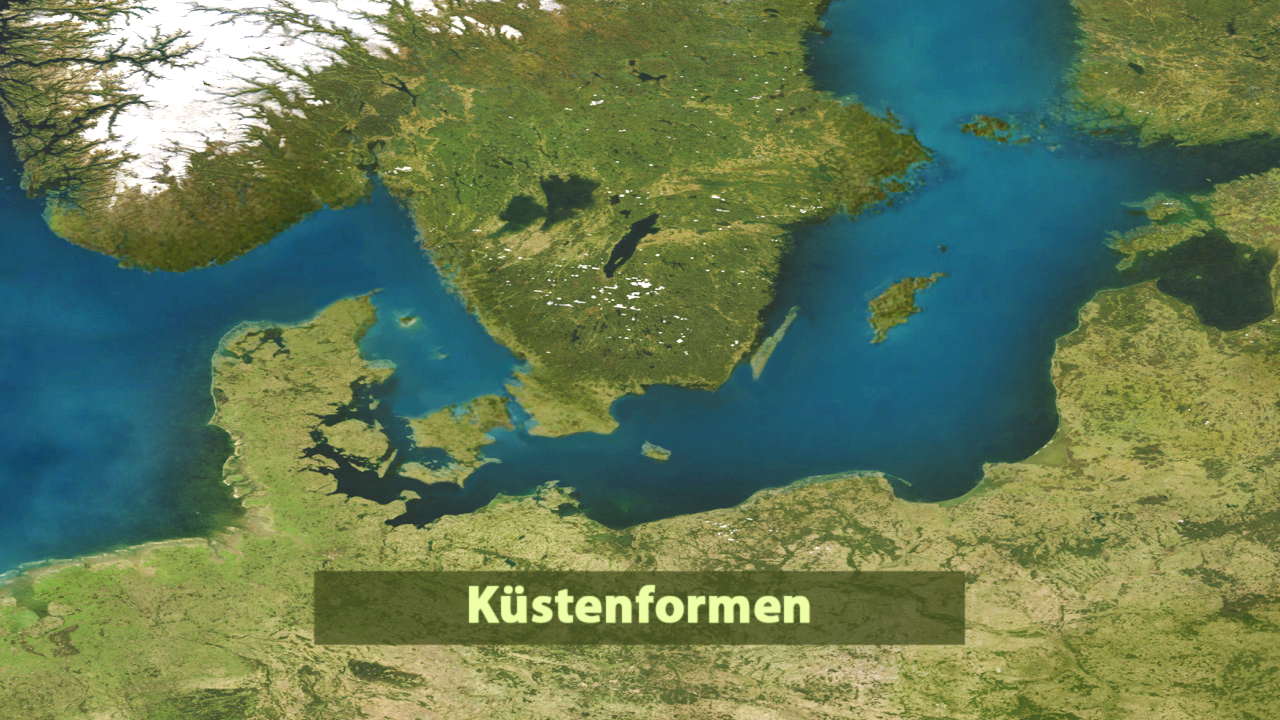 Kartenansicht der Küstenformen in der Ostsee mit verschiedenen geografischen Merkmalen.