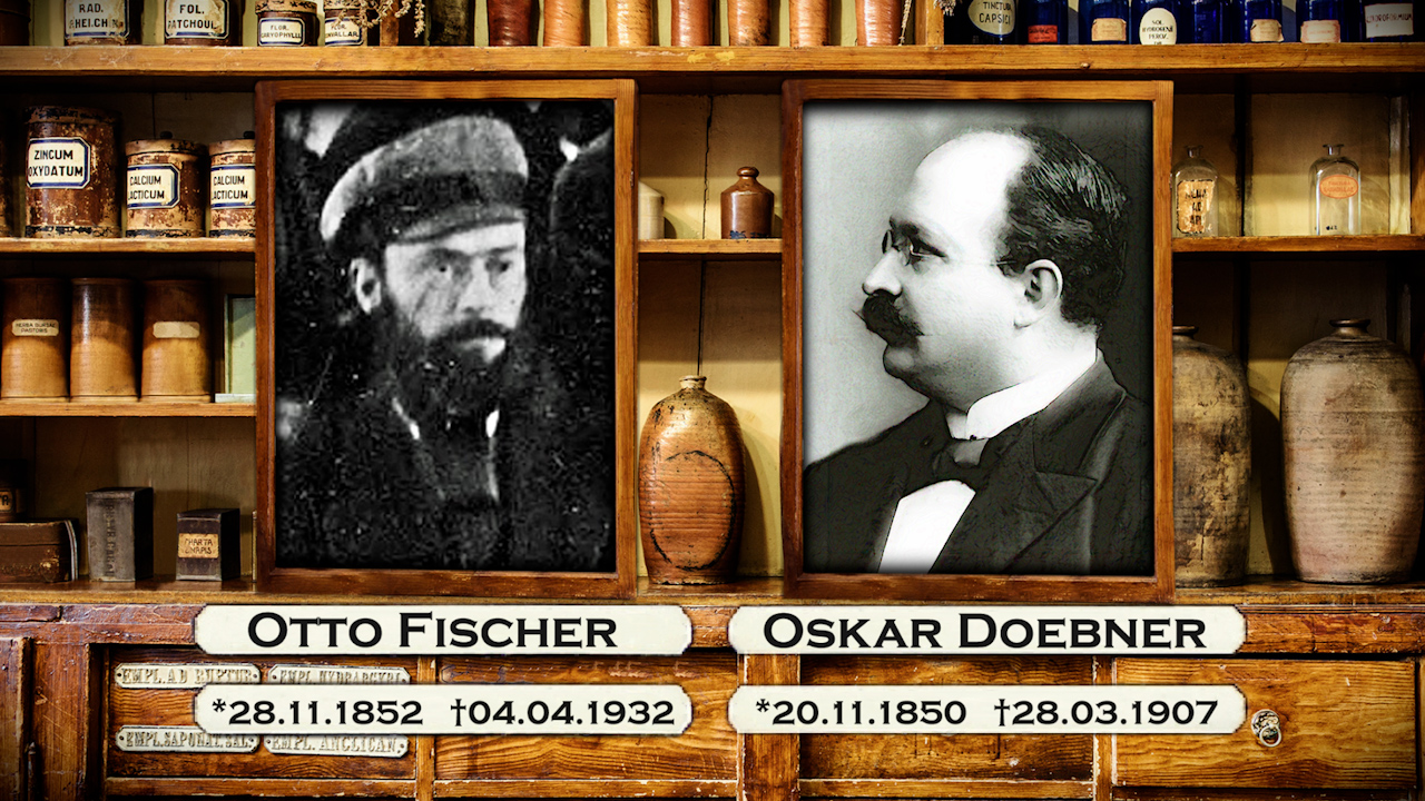 Porträts von Otto Fischer und Oskar Doebner, mit Lebensdaten darunter.