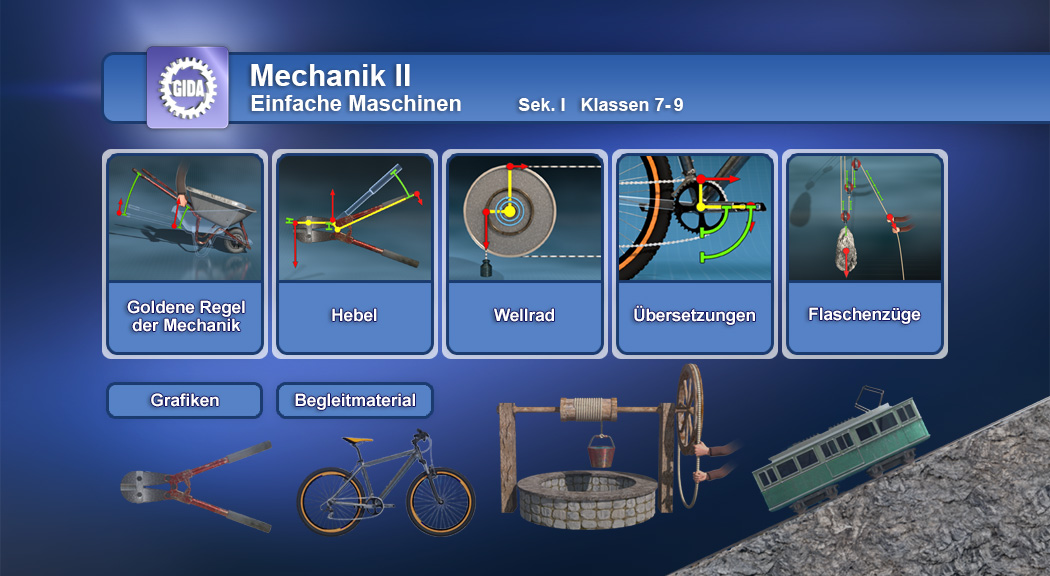 Menü des Films "Mechanik II – Einfache Maschinen".