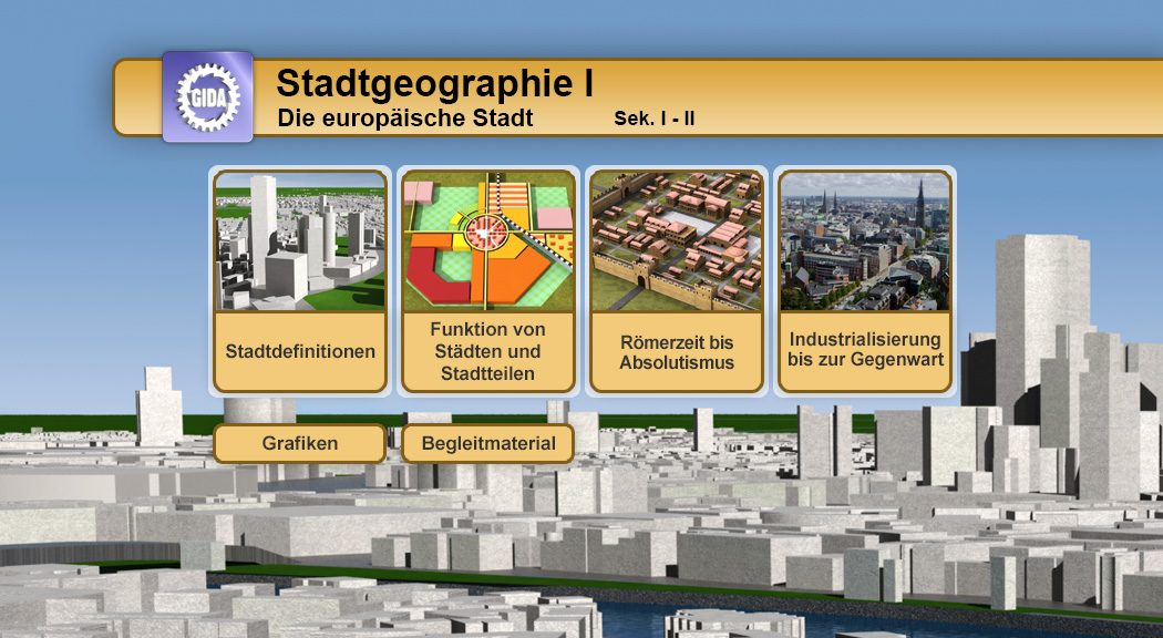 Menü des Films "Stadtgeographie I – Die europäische Stadt".