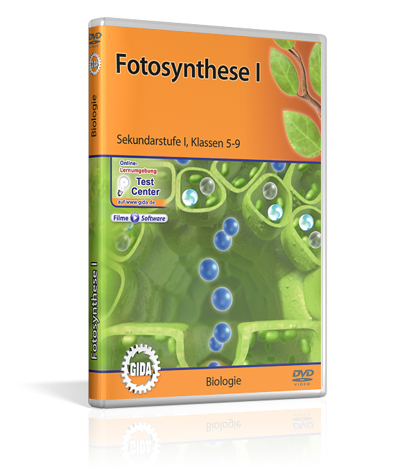 DVD-Cover mit dem Titel 'Fotosynthese Eins' für Sekundarstufe 1. Es zeigt eine Abbildung von Zellen und Molekülen.