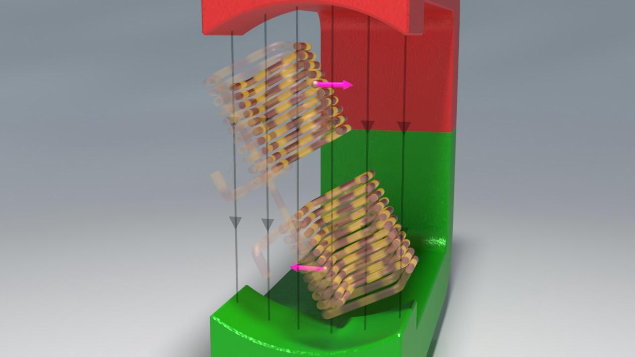 Animation eines Magneten, der magnetische Feldlinien erzeugt und zeigt, wie sich die Magnetpole bewegen.
