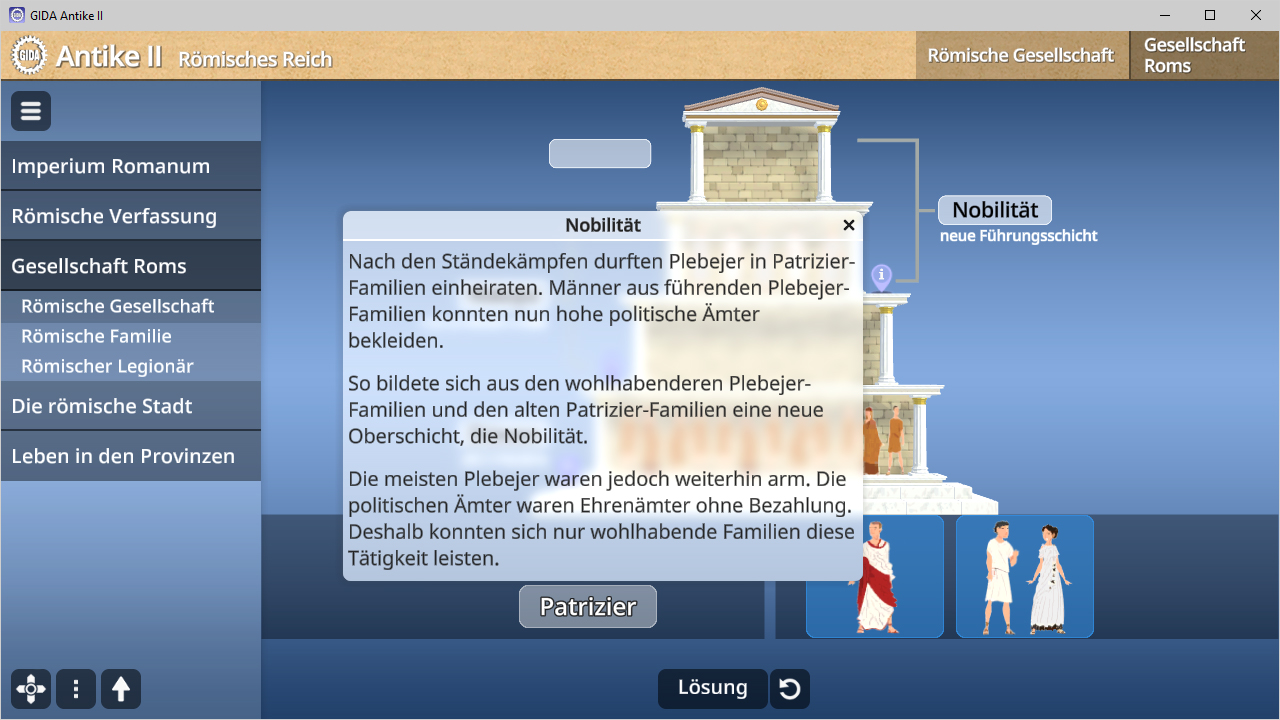 Text über die römische Gesellschaft, insbesondere über die Nobilität und Plebejer. Informationen über politische Ämter und soziale Strukturen.