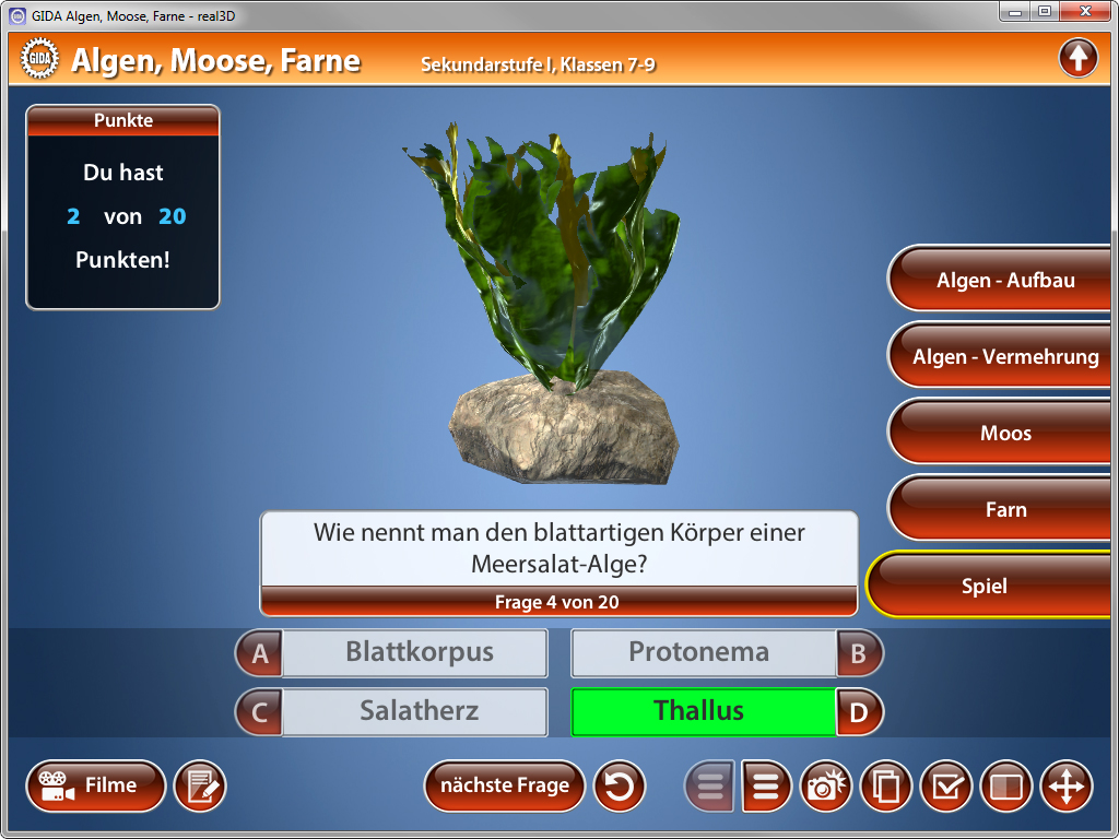 DVD-Cover für 'Algen, Moose, Farne' mit interaktiven 3D-Modellen für Biologie, Klassen 7-9.