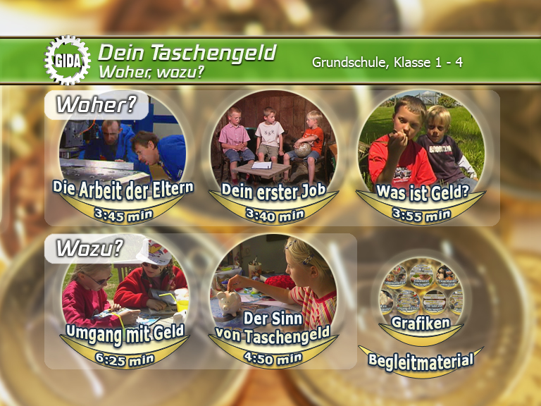 Menü des Films "Dein Taschengeld – woher, wozu?".