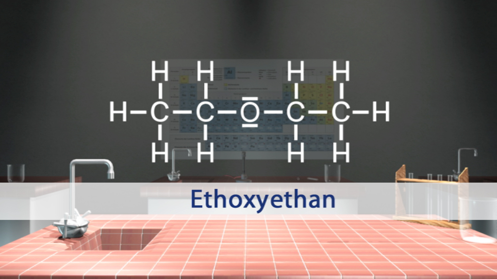 Molekülstruktur von Ethoxyethan mit chemischen Bindungen dargestellt.