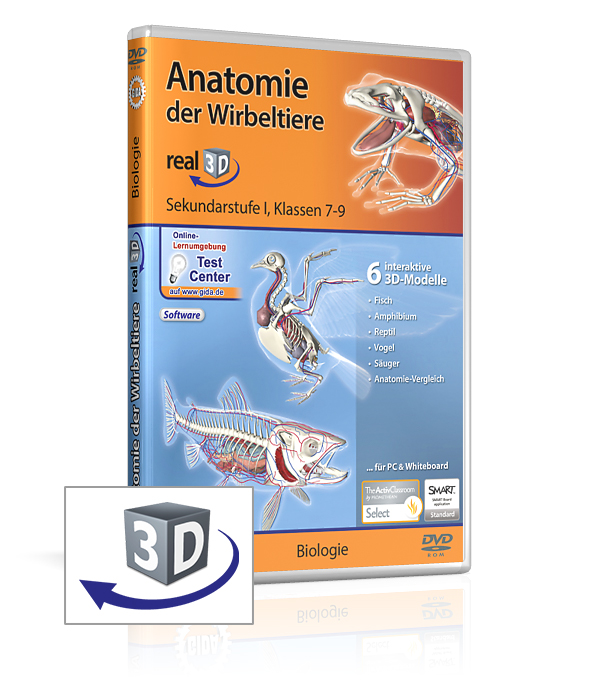 DVD-Hülle für 'Anatomie der Wirbeltiere', enthält 6 interaktive 3D-Modelle für den Biologieunterricht der Klassen 7-9.