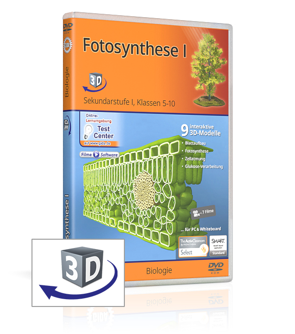 DVD-Cover für 'Fotosynthese I', zeigt 3D-Modelle von Pflanzenzellen und einen Baum.