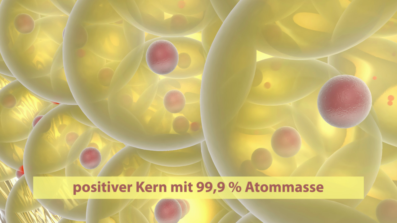 Darstellung von Zellen mit positivem Kern, der 99,9 % der Atommasse ausmacht.