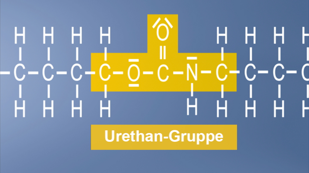 Chemische Struktur mit Urethangruppe, dargestellt durch gelbe Hervorhebung und chemische Bindungen.