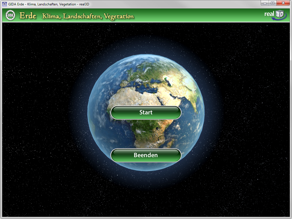 Menü der Software "Erde – Klima, Landschaften, Vegetation".