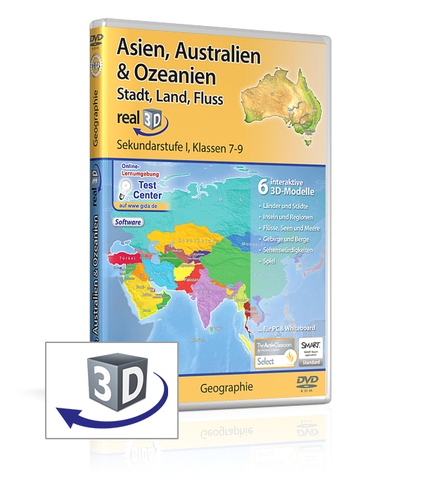 Asien, Australien & Ozeanien - Stadt, Land, Fluss DVD-Hülle für 'Asien, Australien & Ozeanien: Stadt, Land, Fluss' mit 3D-Modellen für den Geographieunterricht der Klassen 7-9.
