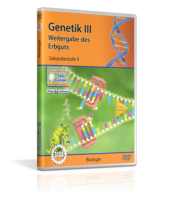 DVD-Cover für 'Genetik III: Weitergabe des Erbguts', zeigt DNA-Stränge und biologische Illustrationen.