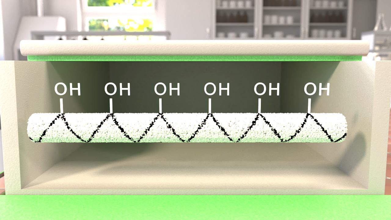 Schematische Darstellung eines Moleküls mit mehreren Hydroxylgruppen (OH) auf einer Rolle.