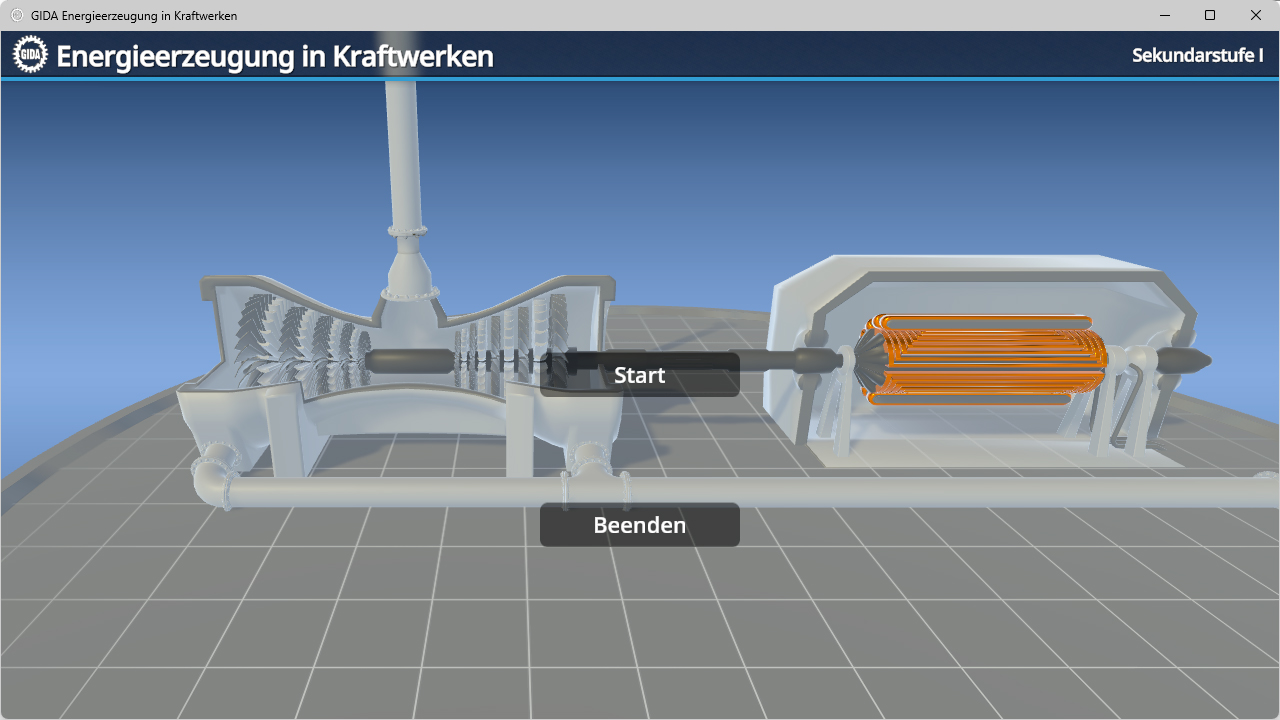 Menü der Software "Energieerzeugung in Kraftwerken".