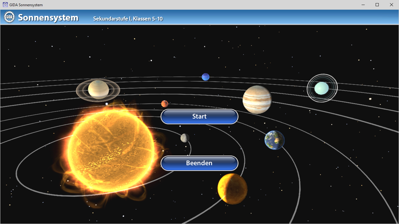 Menü der Software "Sonnensystem".
