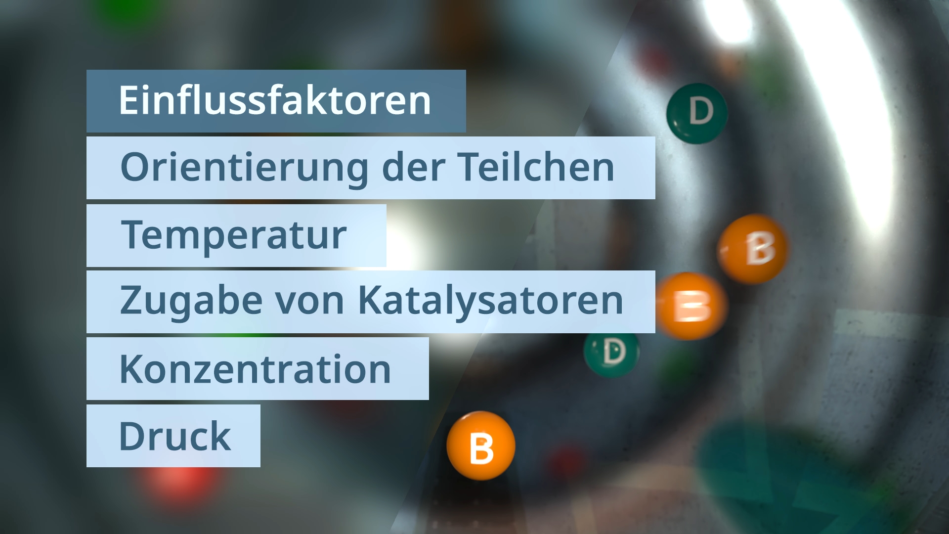 Liste mit Einflussfaktoren auf transparentem Hintergrund vor unscharfem Bild von Molekülen