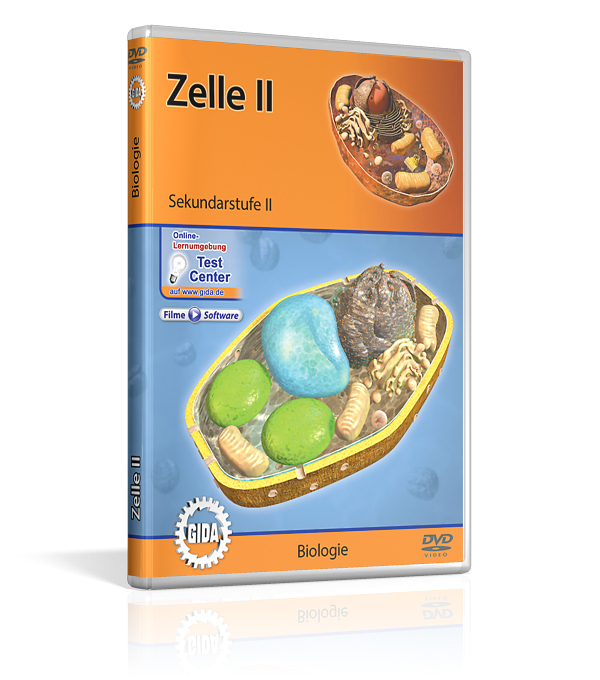 DVD-Cover für 'Zelle II', Sekundarstufe II, mit Illustrationen von Zellen und biologischen Strukturen.