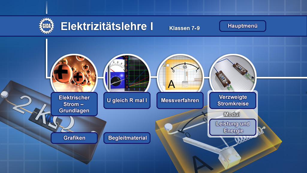 Menü des Films "Elektrizitätslehre I".