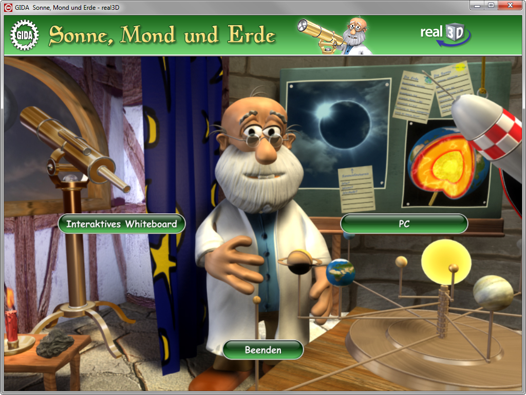 Menü der Software "Sonne, Mond und Erde".