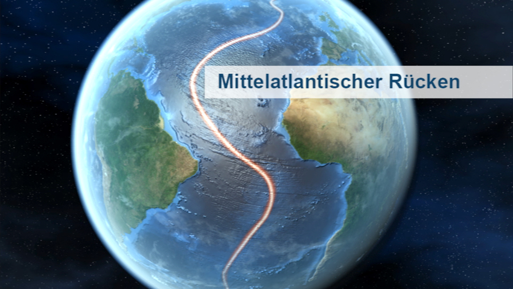 Grafik des Mittelatlantischen Rückens, der sich durch den Atlantischen Ozean zieht.