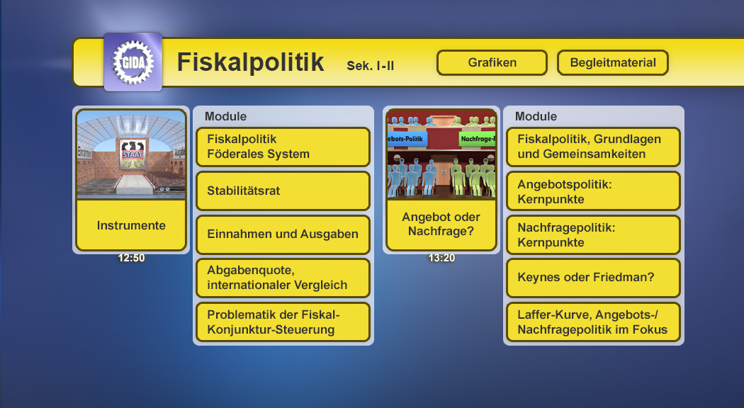 Menü des Films "Fiskalpolitik".