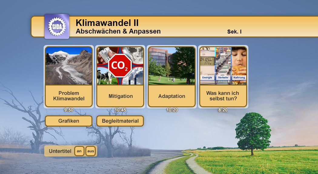 Menü des Films "Klimawandel II – Abschwächen & Anpassen".
