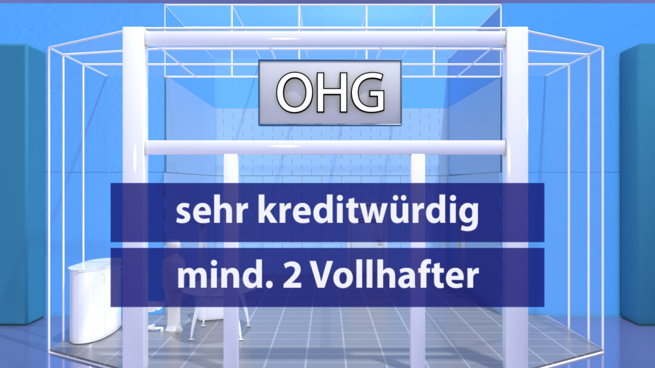 Grafik zeigt eine Darstellung eines Unternehmens mit dem Hinweis 'sehr kreditwürdig' und 'mind. 2 Vollhafter'.