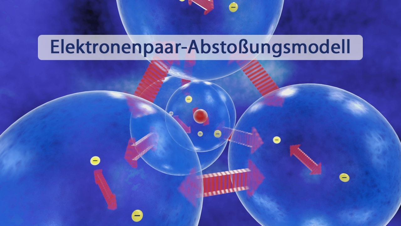 Grafik des Elektronenpaar-Abstoßungsmodells mit Atomen und Elektronenpaaren, die sich abstoßen.