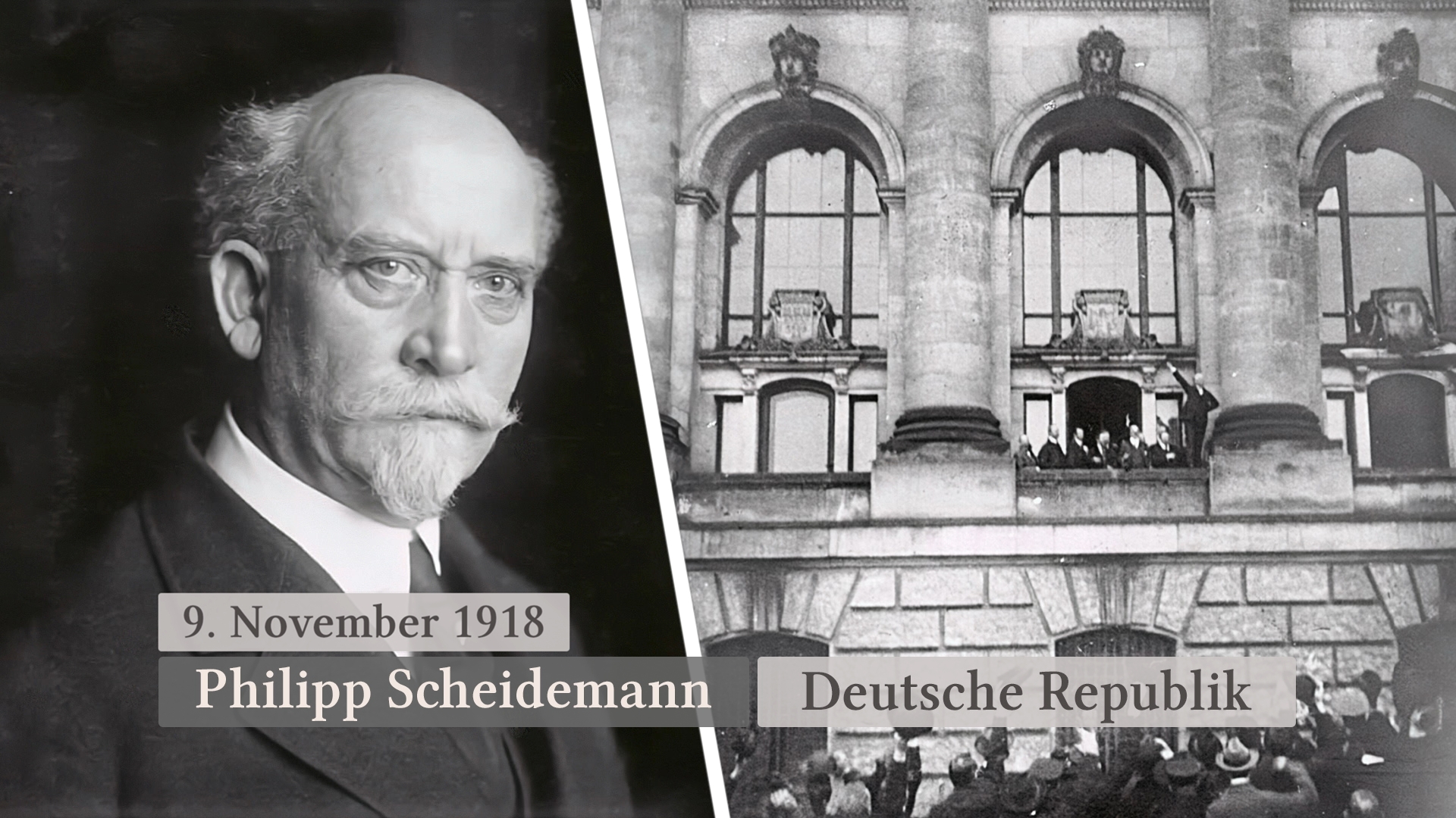 Philipp Scheidemann, Politiker, spricht am 9. November 1918 zur Gründung der Deutschen Republik.