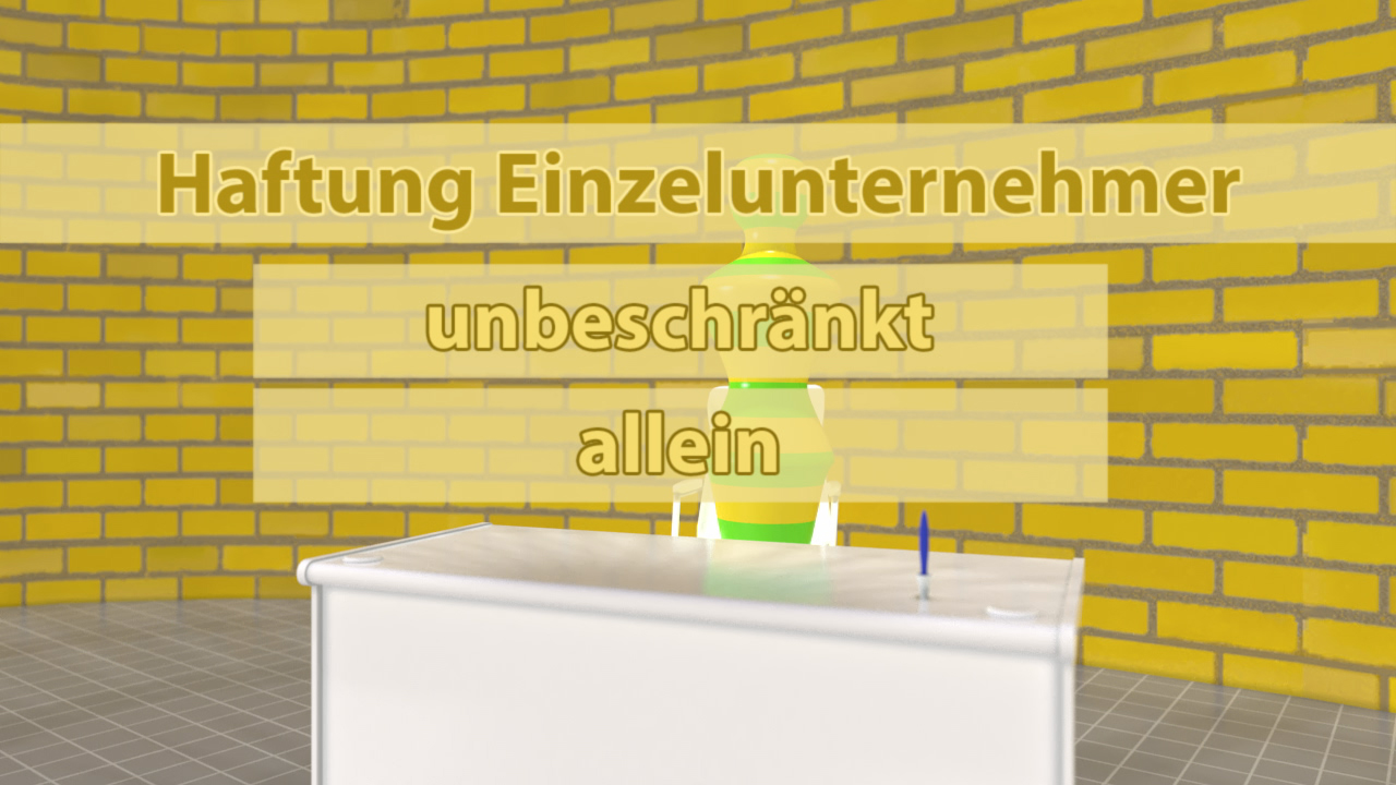 Text auf gelbem Hintergrund: 'Haftung Einzelunternehmer', 'unbeschränkt', 'allein'