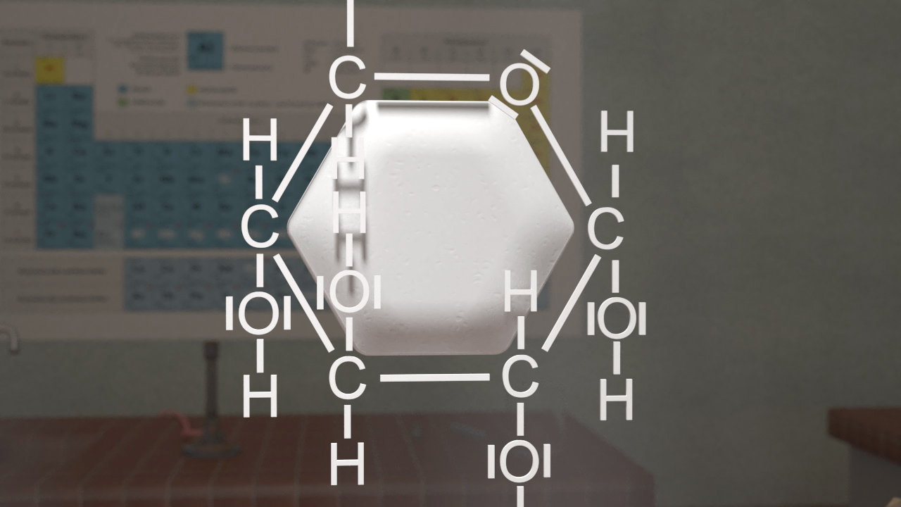 Chemische Strukturformel von Glukose mit Wasserstoff- und Hydroxylgruppen.