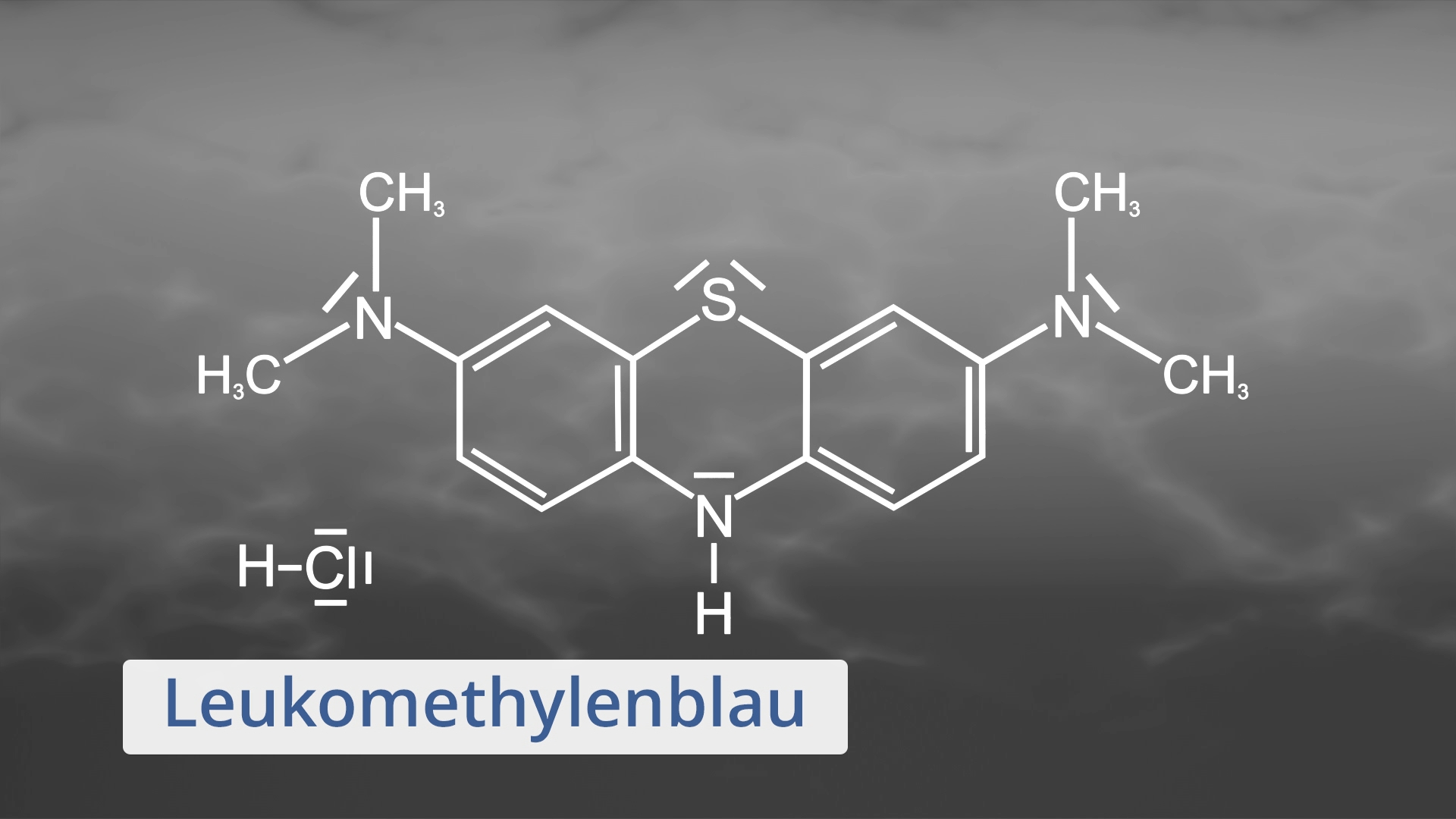 Chemische Struktur von Leukomethylenblau mit chemischen Formeln und Bindungen.
