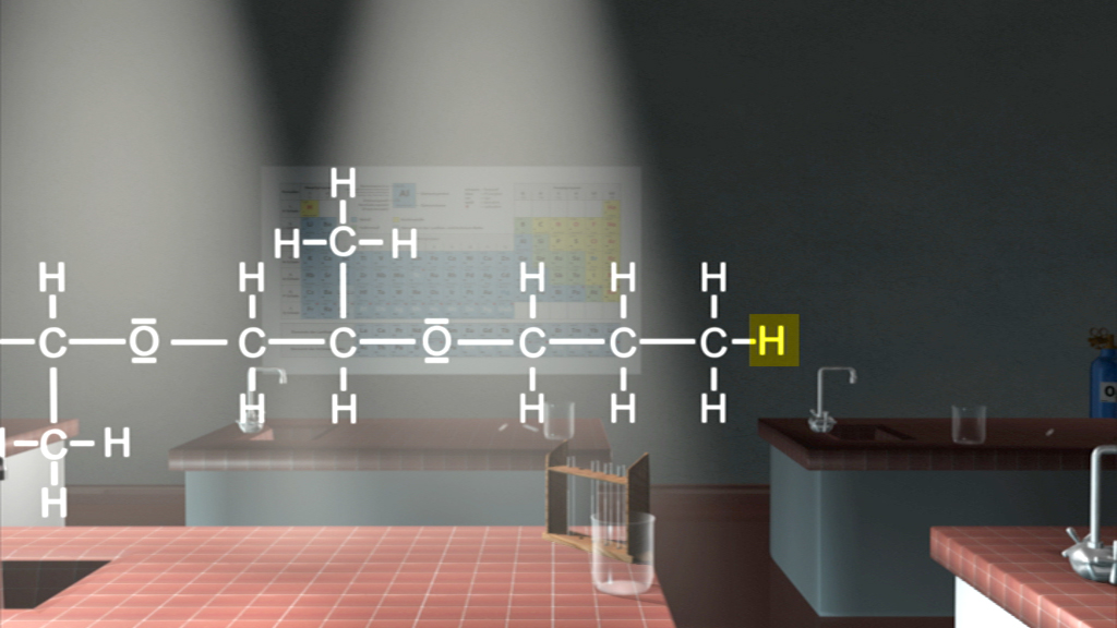 Chemische Strukturformel eines Kohlenwasserstoffs mit Wasserstoff- und Kohlenstoffatomen.