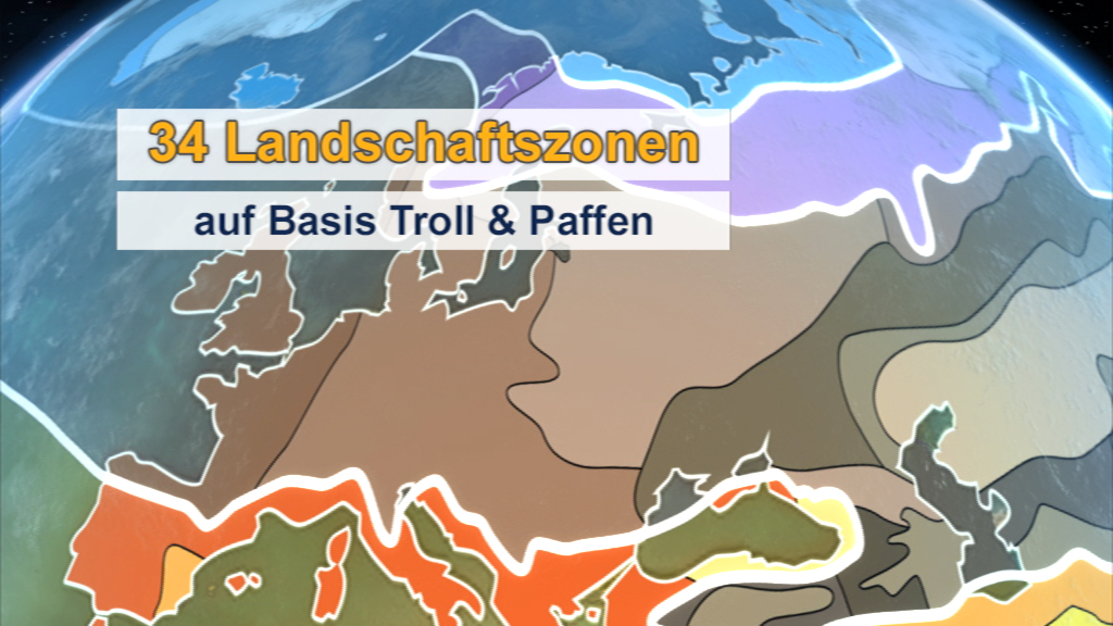Karte mit 34 Landschaftszonen in Europa, basierend auf Troll & Paffen.